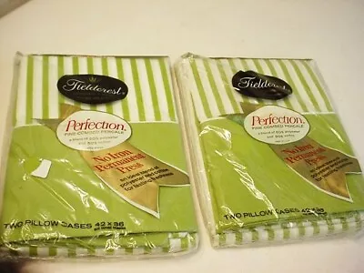 4 Vtg Fieldcrest Perfection Stripe Green Pillow Cases 42x36 New In 2 Pkg FreShip • $39.99