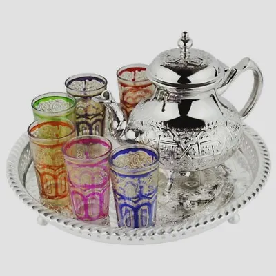 Moroccan Tea Set 6 Cups Tea Glasses Teapot  Tea Tray *NEW* • $199.99