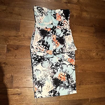 Evita Women’s Scuba Bodycon Dress Size 12 Turquoise Floral Knee Length • £2.50