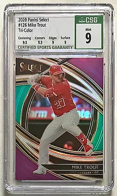 2020 Select Mike Trout Tri-Color Prizm Refractor CSG 9 W/ 2 9.5 Subs Premier • $15.99