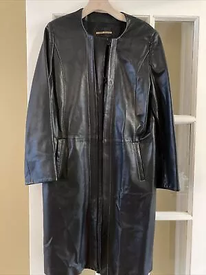 Casini Firenze Leather Coat Italian Black Long Women SZ 46 • $195