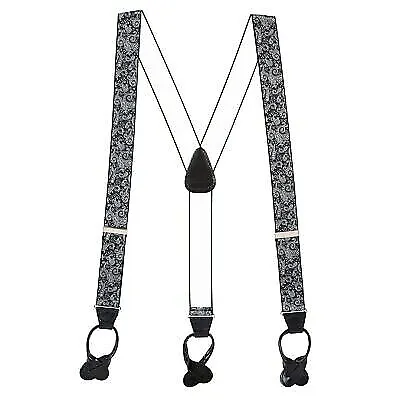 SuspenderStore Black Paisley Suspenders - 1.38-Inch Wide - BUTTON • $46.95