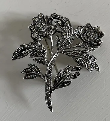 £5 • Buy Vintage Sterling Silver & Marcasite Flower Brooch No Hallmarks Stones Missing