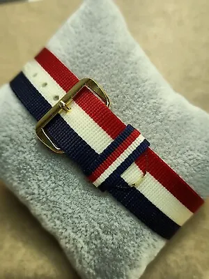 1960's-70's NOS 18mm Red Wh & Blue Nylon Thread Thru Military Style Watch Band • $18.95