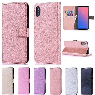 $12.89 • Buy For IPhone 14 13 12Pro Max 6 7 8 Glitter Magnetic Leather Wallet Flip Case Cover