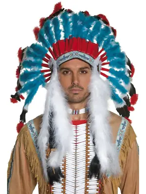 Deluxe Western Indian Chief Head Dress Adults Feather Headpiece Costume New • $92.99