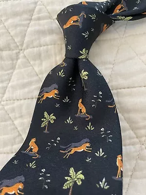 SOLE MARE MAUS & HOFFMAN Made In Italy Cheetah Print Silk Tie In Navy (Multi) • $19.50