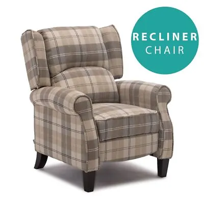 Eaton Wing Back Fireside Check Fabric Recliner Armchair Sofa Lounge Chair • £269.99