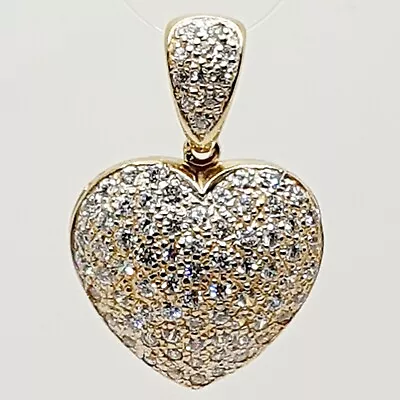 Big 9ct CZ Dome Heart Gallery Back Yellpw Gold 375 Pendant Full Hallmarked  • £180