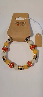 ORANGE EVIL EYE Beaded Stretch Protection Mal De Ojo Kabbalah Bracelet. • $9.98