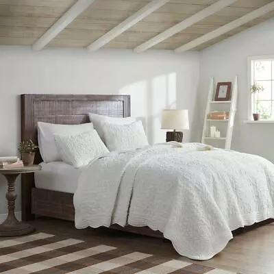 Luxury 3pc Ivory Embroidered Faux Fur Coverlet AND Decorative Shams • $119.99