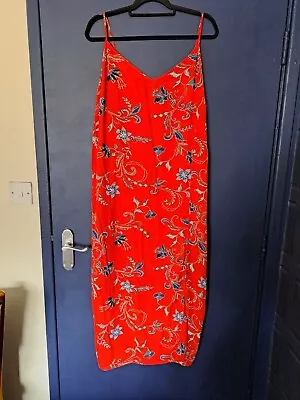 M&S. Red Strappy Maxi Dress. Size 18 • £5