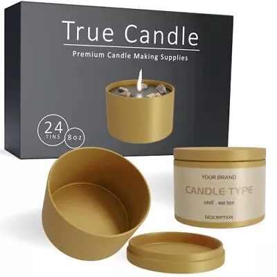 - 24x Premium Gold Candle Tins 8 Oz | Colored Inside | Empty Candle Jars Bulk... • $38.29