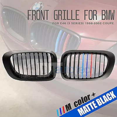 ///M Color BMW 98-02 E46 3-Series 2D Matte Black Front Kidney Grille Grill 2pcs • $59.99