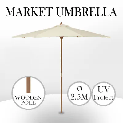 $63.20 • Buy 2.5m Wooden Pole Umbrella Outdoor Patio Deck Market Garden Wood Shade Cafe Beige