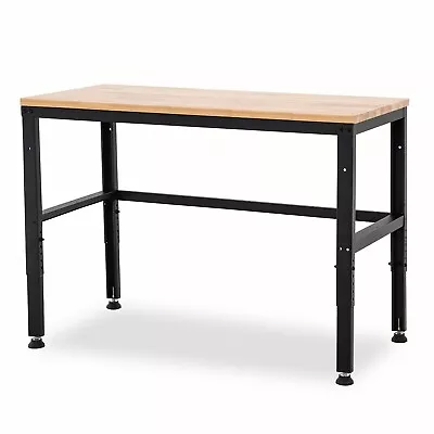 Mcombo 48  Adjustable Workbench With Oak Wood Top Overall Steel Frame Worktable • $219.99