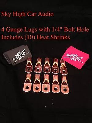 (10) 4 Gauge Copper Ring Terminals 1/4  RED/BLACK Heat Shrink Tubing LUGS • $19.95