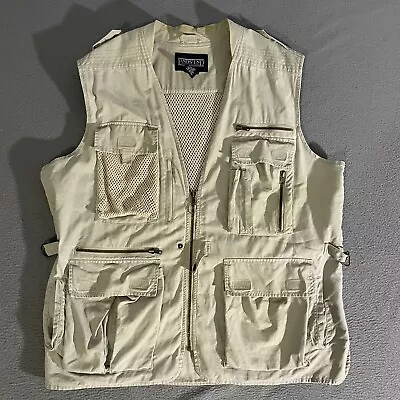 Lands' End Vtg Mens XL Fishing Safari Utility Cargo Vest Photography Vented Tan • $17.50