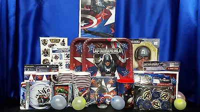 Captain America Party Set # 22 Cups Plates Napkins Tablecloth Invites Thanks ++ • $34.99