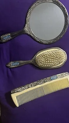 Vintage Silver Plate Dresser Set Comb Brush Hand Mirror • $15