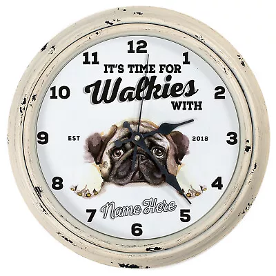 Personalised Kitchen Clock Pug Round Wall Hanging Dog Home Cute Gift DC28 • £22.95