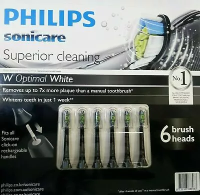 $49.99 • Buy 6 X Black Philips Sonicare Optimal White Replacement Electric Toothbrush Heads