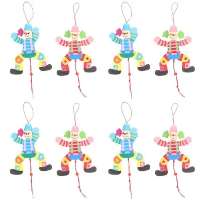  8 Pcs Wood Pull Line Clown Toy Hand Puppets For Kids Wooden Marionette • £20.15