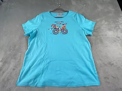 Quacker Factory Top Plus 1X Turquoise Enjoy The Ride Short Sleeve Scoop Neck • $10.39