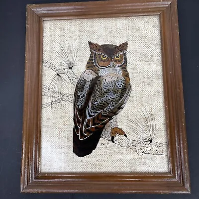 Vintage 16 X 13 Wood Framed Reverse Glass Owl Painting Picture Wall Art Pam 1983 • $69.97