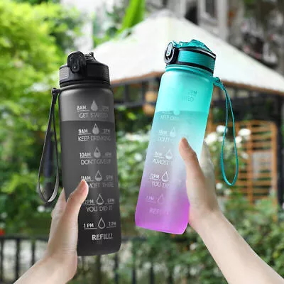 1 Litre Sports Water Bottle Gym Travel Drinking Leakproof Bottle Straw BPA Free • £7.42