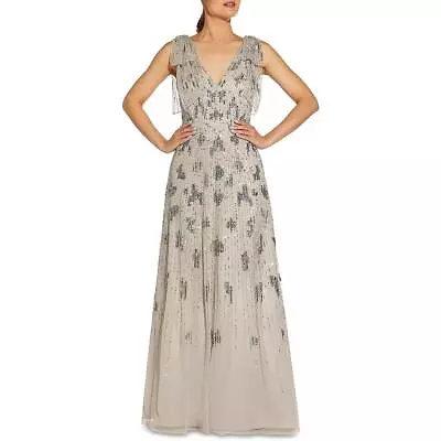 Aidan Mattox Womens Silver Mesh Embellished Evening Dress Gown 6 BHFO 4532 • $145.99