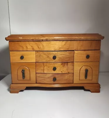 Solid Light Wood Dresser Chest Shape Jewelry Box Drawers Mirror Vintage Storage  • $62.99