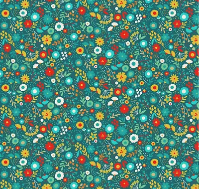 $6.63 • Buy  Floral On Turquoise - Folk Friends - 100% Cotton Quilting Fabric Apparel
