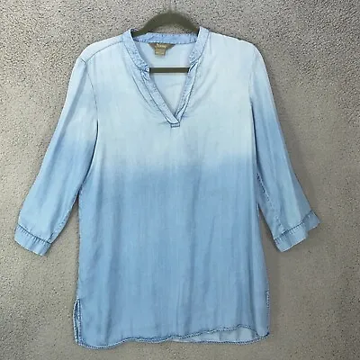 $19.99 • Buy Natural Reflections Womens Top Small Ombre Dye Dip Chambray Tab Sleeve Tunic