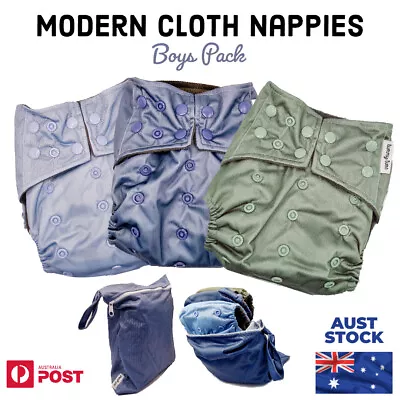 Modern Cloth Nappy Reusable Bamboo Nappies With 5 Layer Inserts Australian MCN • $109.99