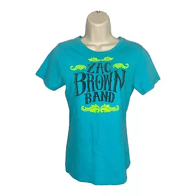 Women's Medium Blue Zac Brown Band Great American Road Trip 2014 Tour T-Shirt • $12