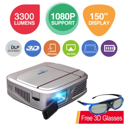 £242.99 • Buy 3300lms 3D DLP Projector WiFi Airplay Wireless Home Cinema 1080P Movie Trip UK