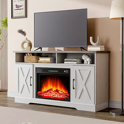 Electric Fireplace With TV Stand Unit Cabinet Fire Logs Heater Flame Living Room • £249.95