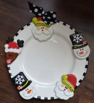 Mud Pie Christmas Black & White Santa Rudolph Snowmen Serving Platter Tray W/bow • $19.99