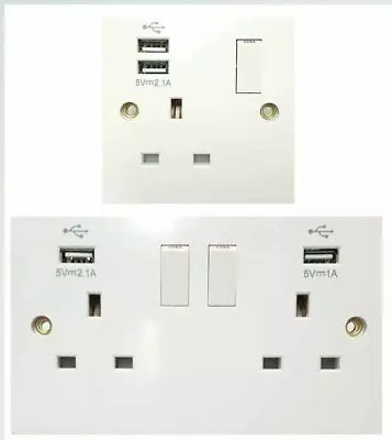 Single / Double Gang Wall Socket With Twin USB Charger Ports Plug Switched Plate • £9.95