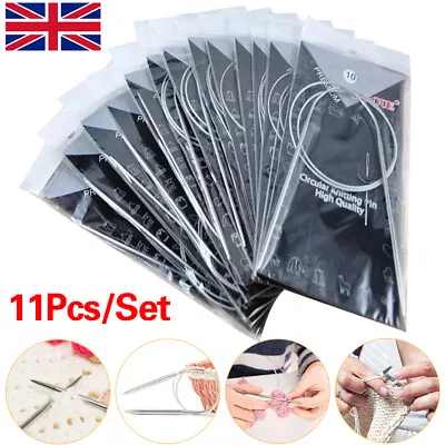 11PCS Circular Knitting Needles Stainless Steel Various Sizes DIY Sewing Tools • £5.99