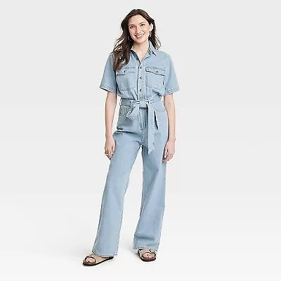 Women's Short Sleeve Jumpsuit - Universal Thread Light Wash 16 • $18.99