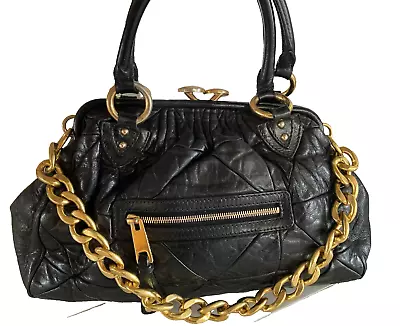 Marc Jacobs Black Crinkle Quilted Leather Large Stam Purse • $300