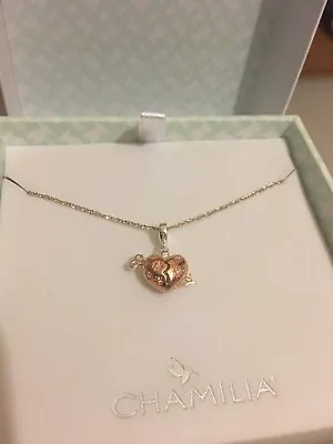 Chamilia Secret Message Heart Charm Necklace (925 Sterling Silver CZ) With Box • £75