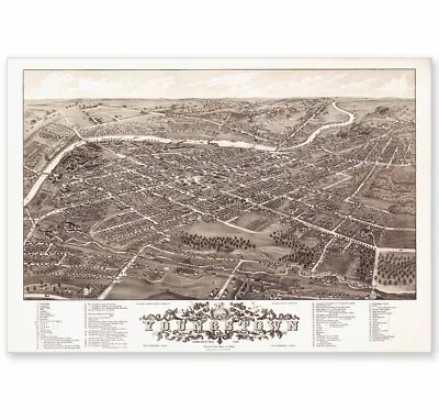 1882 Youngstown Ohio Historic Birdseye Panoramic Town Map 24 X 17 Or 35 X 24 • $12.89