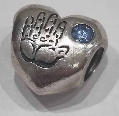 RETIRED Pandora Sterling Silver & Blue Cubic Zirconia It’s A Boy Heart Charm • £12