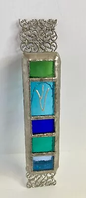 Stained Glass Mezuzah Hand Made In Israel 2011 Blue Green Cobalt Silver Artisan • $15