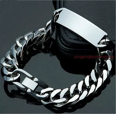 15mm High Polished Silver Stainless Steel Cool Mens ID Link Chain Bracelet 8.66  • $7.50