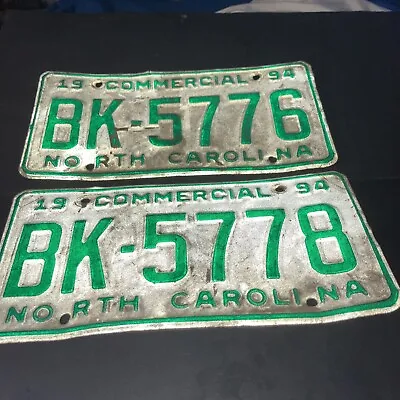 Vintage 1994 NORTH CAROLINA COMMERCIAL License Plate Set BC-7776 • $18