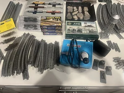 Large Kato N-Scale Unitrack Lot With Power Pack Train Cars Accessories Etc. • $202.50